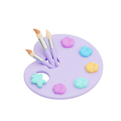 Art palette with colorful paints and brushes isolated on transparent background