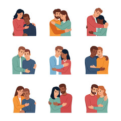 Fototapeta premium Embracing Togetherness: A tender visual story of human connection, celebrating love and affection across diverse relationships through a vibrant collection of people.