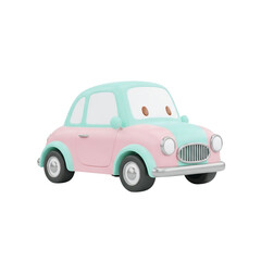 Fototapeta premium Cute cartoon car with pink and mint green colors isolated on transparent background
