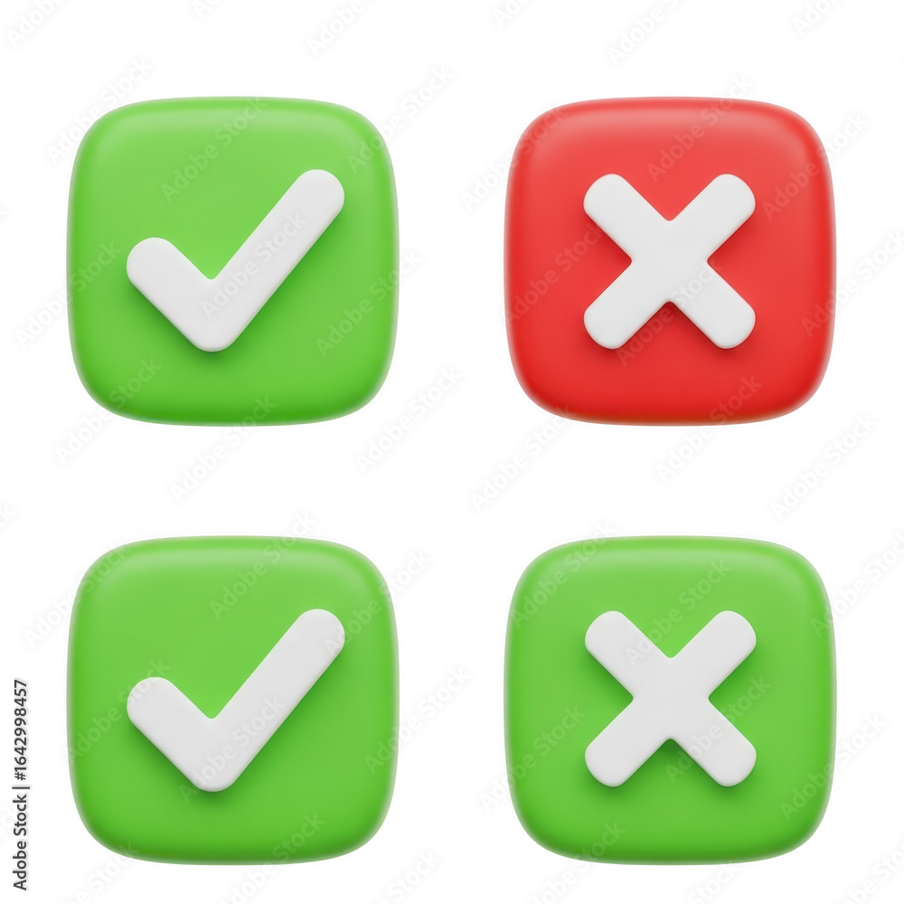 Poster green check marks and red crosses isolated on transparent background