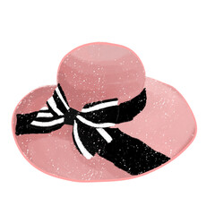 Elegant Pink Summer Hat with Black and White Bow &ndash; Transparent PNG. Perfect for fashion design, summer-themed graphics, digital scrapbooking, and creative projects