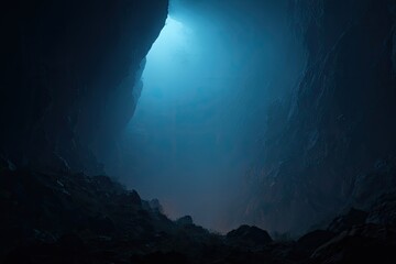 Dark cave, light at the top