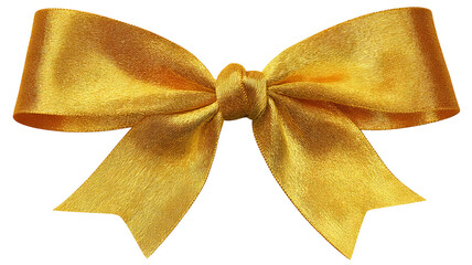 Golden ribbon label and sticker bow isolated on transparent background — high-resolution PNG cutout with metallic shine and satin folds, perfect for premium packaging, decorative labels, gift wrapping