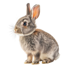 Obraz premium Adorable grey rabbit sitting, isolated on transparent background. background removed