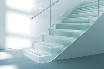 Fototapeta premium Refined staircase built with thick frosted glass railings and minimalist stone steps