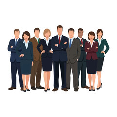 Business Professionals in Uniform: A united assembly of professionals, impeccably dressed in formal attire, standing tall and exuding confidence. It symbolizes teamwork and corporate professionalism.