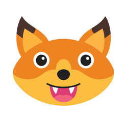 Cute cartoon fox face with pink tongue and sharp teeth animal