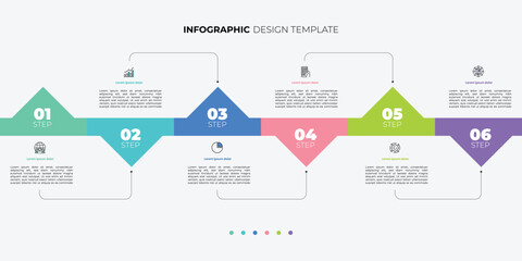 infographic 6 Step timeline journey, calendar Flat simple infographics design template. presentation graph. Business concept with 6 options
