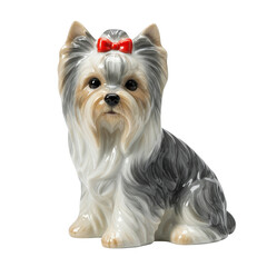 Yorkshire terrier dog porcelain figurine with a red bow a classic home decor statuette
