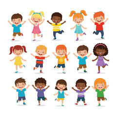 Joyful Ensemble: A vibrant illustration showcases a diverse group of animated children, radiating with pure happiness, embodying the essence of childhood and the beauty of unity.