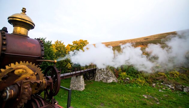 Vintage steam locomotive exhaling smoke