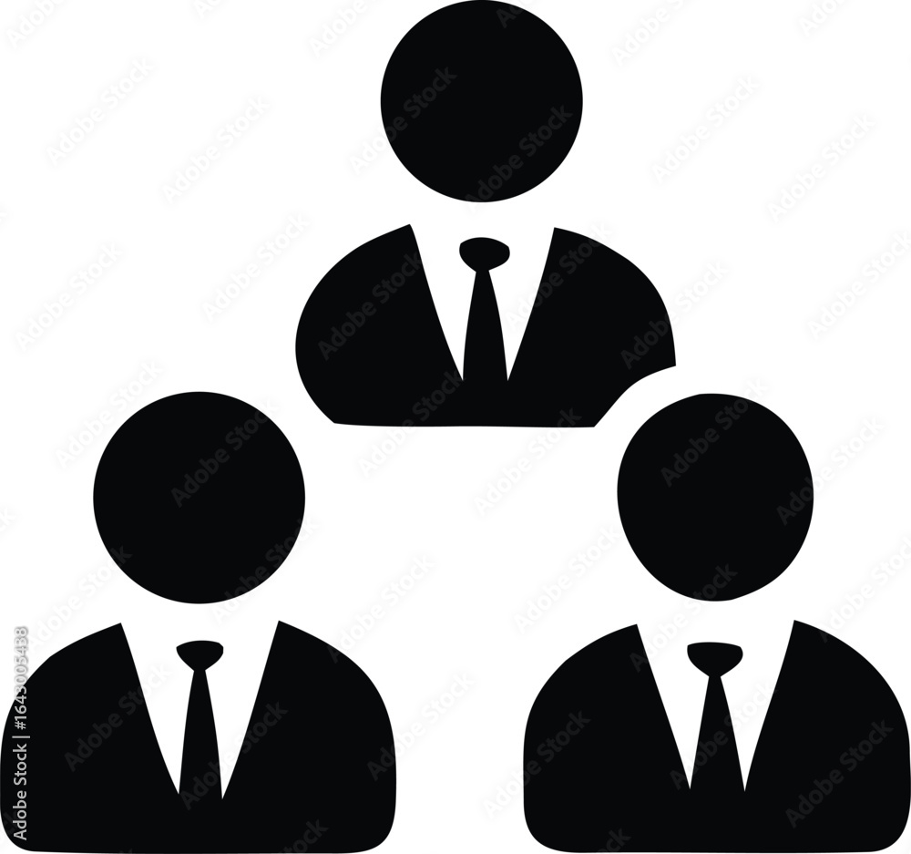 Poster simple black silhouette icon depicting a hierarchical business team structure with a leader and two 