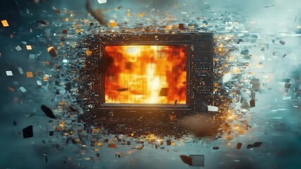 Burning TV screen explosion. - Powered by Adobe