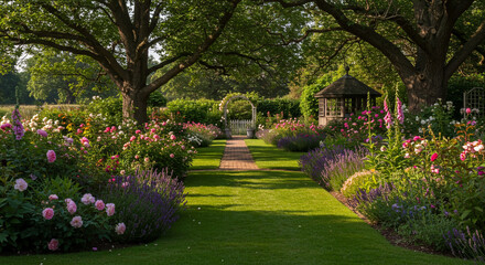 Obraz premium Blooming English Garden, AI Generation