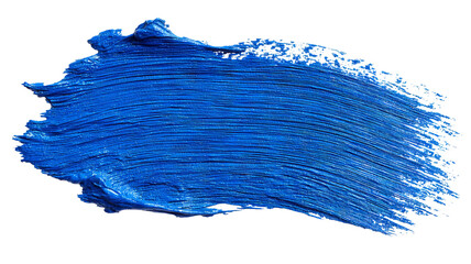 Hand-painted blue brush stroke isolated on transparent background — high-resolution PNG cutout with realistic acrylic texture, clean clipping path and crisp edges for graphic design overlays