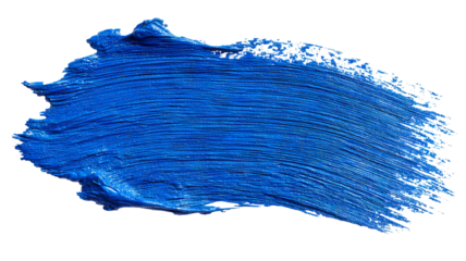 Hand-painted blue brush stroke isolated on transparent background — high-resolution PNG cutout with realistic acrylic texture, clean clipping path and crisp edges for graphic design overlays