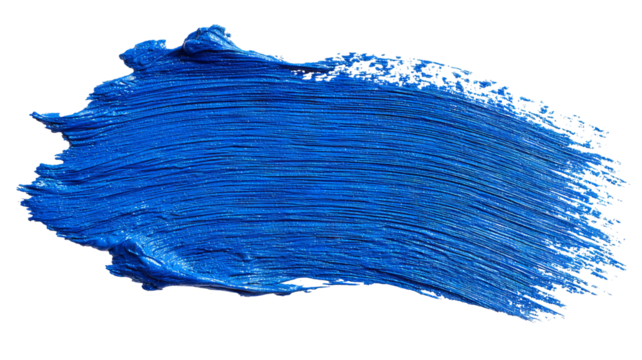 Hand-painted blue brush stroke isolated on transparent background — high-resolution PNG cutout with realistic acrylic texture, clean clipping path and crisp edges for graphic design overlays