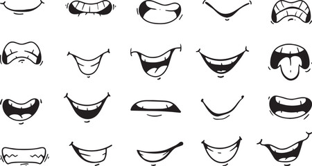 Comic mouth expressions: a diverse collection of hand-drawn cartoon mouths for various emotions. © layan