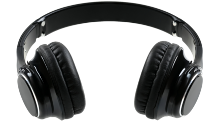 Black wireless headphones isolated on white — high-resolution PNG-style cutout with transparent background feel, clean studio product mockup for e-commerce, branding, and audio accessory design