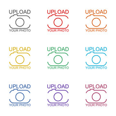 Upload your photo icon isolated on white background. Set icons colorful
