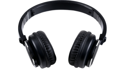 Black wireless headphones isolated on white — high-resolution PNG-style cutout with transparent background feel, clean studio product mockup for e-commerce, branding, and audio accessory design