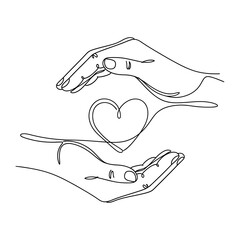 Art of Protection and Affection: A minimalist line art showcases two hands gently cradling a heart-shaped symbol. The image evokes feelings of care, security, and profound emotion.