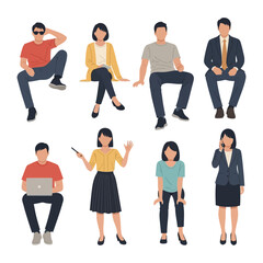 Fototapeta premium Diverse Perspectives: Vector illustrations presenting a collection of individuals, showcasing varied poses and attire, providing a versatile resource for design and concept creation.