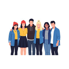 Fototapeta premium United in Friendship: A vibrant, digitally illustrated depiction of a diverse group of friends, arms interlinked, radiating togetherness and camaraderie.