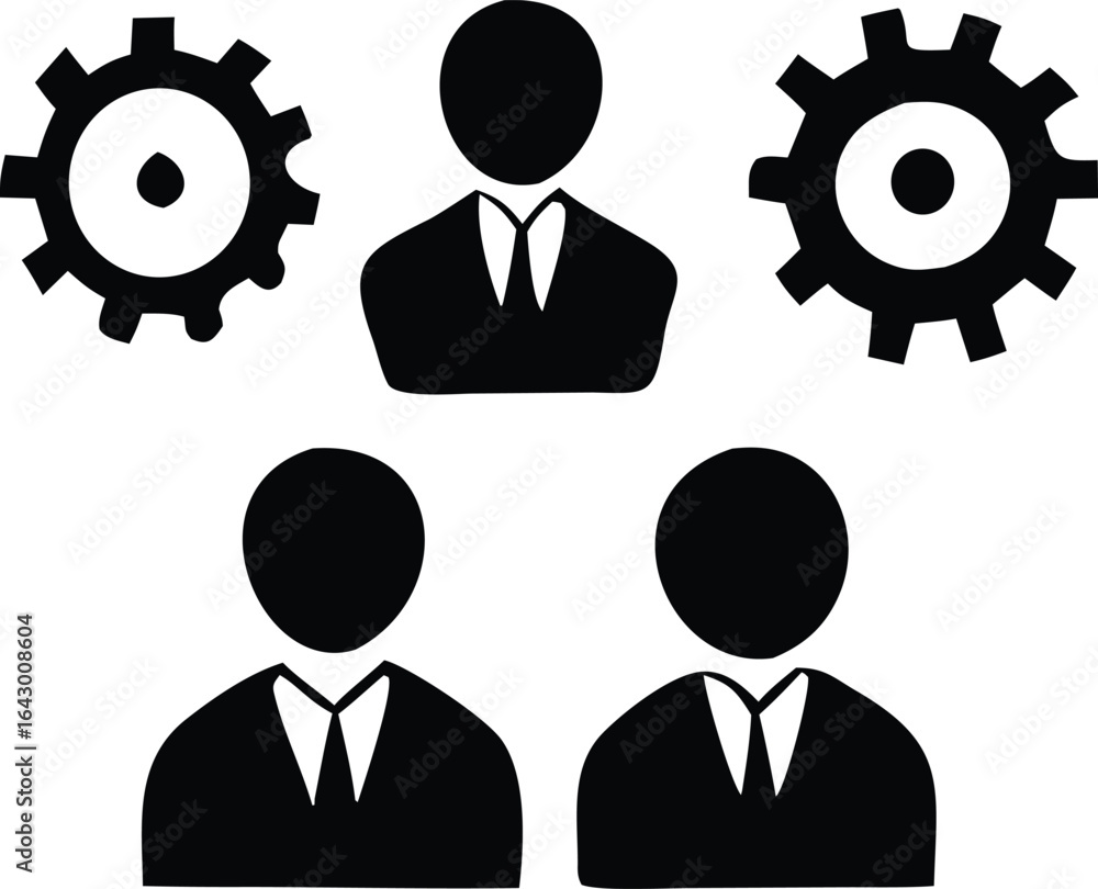 Aufkleber teamwork and collaboration icons representing business professionals working together with mechanica