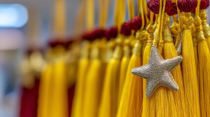 Fototapeta premium tassel,degree,graduation,academic,honor,ceremony,golden,wooden,celebrate,surface,success,cap,education,university,school,symbol,achievement