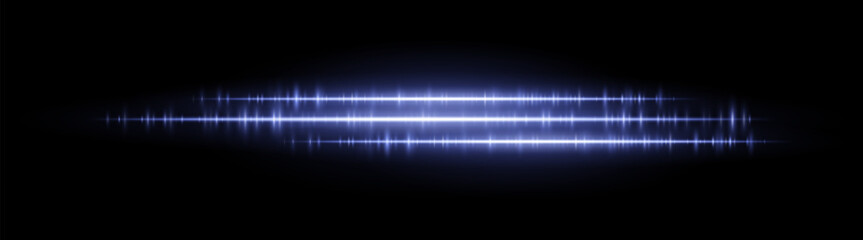 Soundwave line set. Dual horizontal light rhythm lines with glitch pulse effect. Used in sound design, equalizer or futuristic motion UI.