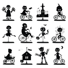 Vector silhouette set of Halloween Wind-Up Toy isolated in White background, silhouette Set, Halloween theme, Vector illustration 