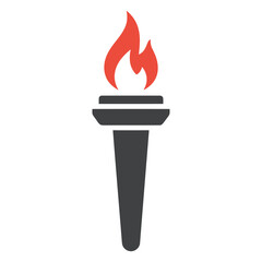 A stylized illustration of a torch with a bright orange flame, burning brightly.
