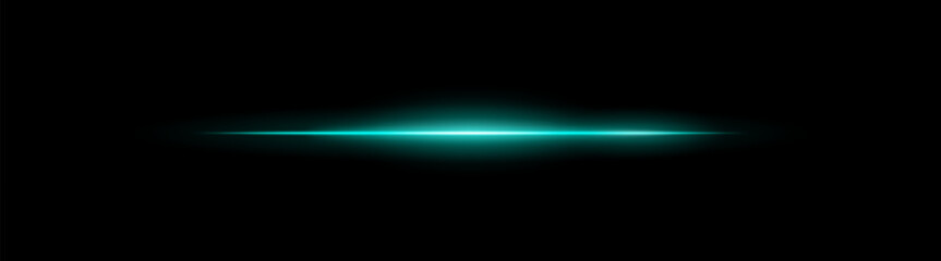 Narrow beam. Thin glowing horizontal stripe with smooth fade on black background. Suitable for digital design, laser, and motion visuals.