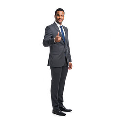 Businessman In Formal Suit Giving A Thumbs Up, Full Body On White Background