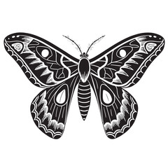black atlas moth Silhouette Vector, High Quality Illustration on White Background