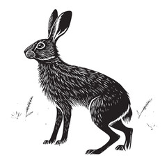 black arctic hare Silhouette Vector, High Quality Illustration on White Background