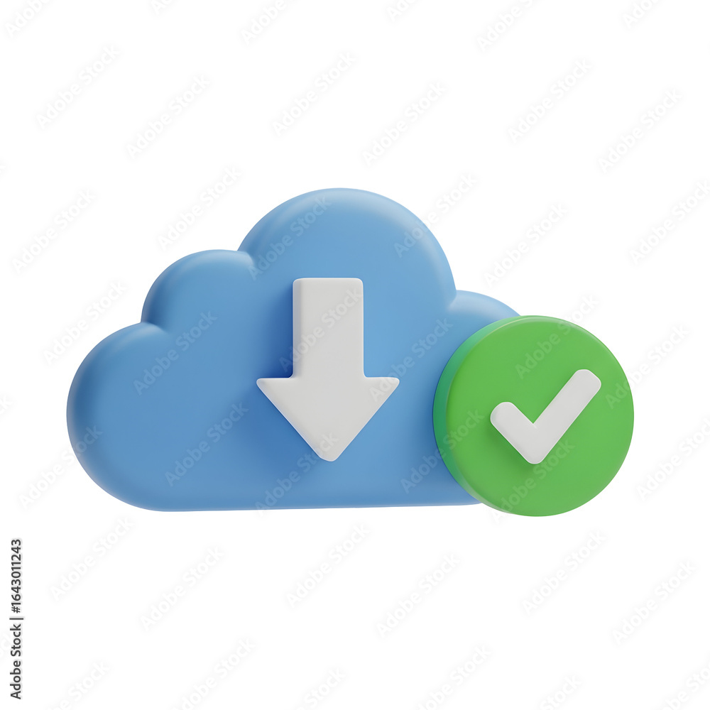 Poster successful cloud download with checkmark signifies seamless data transfer and efficient file managem
