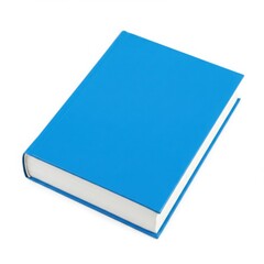 A simple closed blue hardcover book on a white background