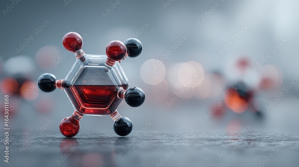 Poster a close-up view of a molecular structure featuring a hexagonal arrangement with colorful atomic repr