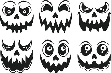 Set of Evil Pumpkin Faces – Halloween Scary Silhouette Vector Collection