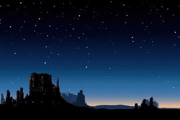 Obraz premium Silhouetted desert buttes under a starry night sky
