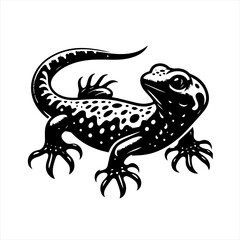 Obraz premium Black and white illustration of a spotted lizard with detailed claws and tail