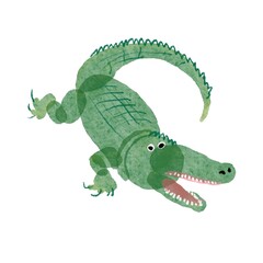  Hand-drawn Watercolor Crocodile Illustration – Playful Reptile Art for Kids