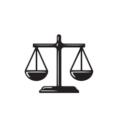 Symbol of justice, law, and balance. Minimalist icon of balanced scales representing fairness, equality, and legal judgment.