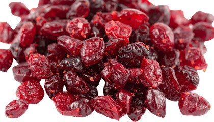 Sun-dried cranberries scattered, isolated on transparent background