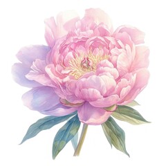 watercolor peony botanical illustration, border clipart, isolated on white, pink peonies,