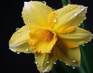 Beautiful Spring Daffodil Narcissus Flowers macro photo closeup, green background, Floral header