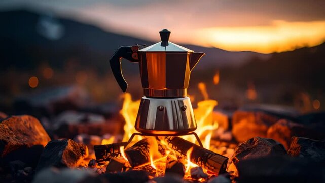 Campfire coffee maker sunset