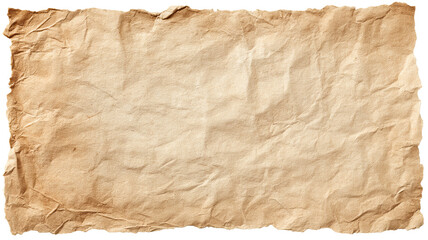 Vintage aged parchment paper with rough torn edges — distressed antique sheet isolated on transparent background, high-resolution PNG cutout for historical documents, scrapbooking